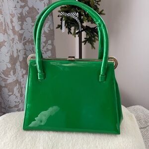 Rare Large vintage patent leather with circles Elegant Green Handbag